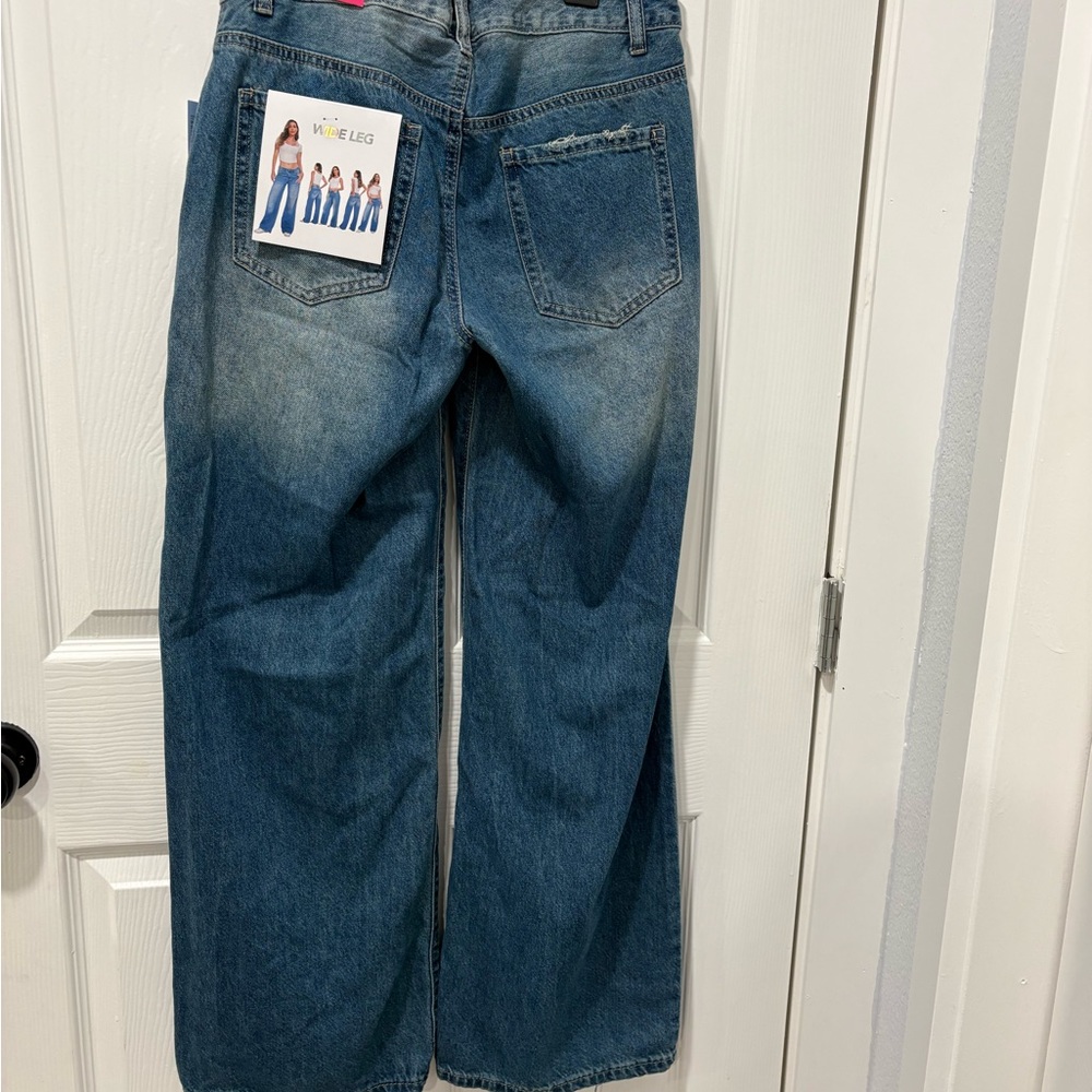Women's Blue Wide Leg Jeans - Picture 3 of 5